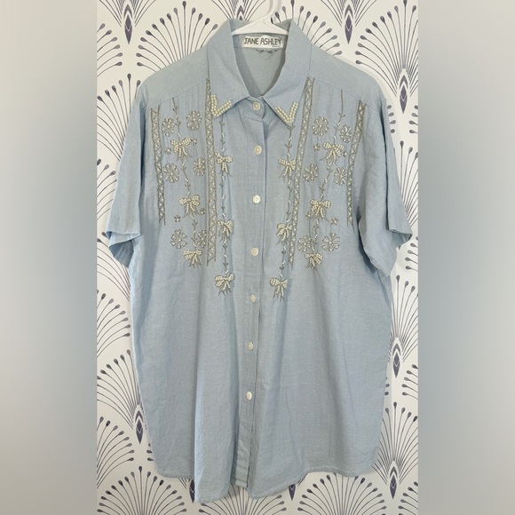 Vintage Light Blue Jean Button-Up Shirt women’s size XL PTP-24 L-30 - Picture 1 of 5